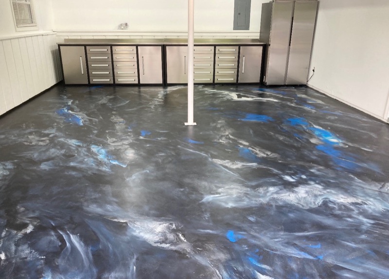 Dramatic metallic epoxy floor Olathe Kansas garage